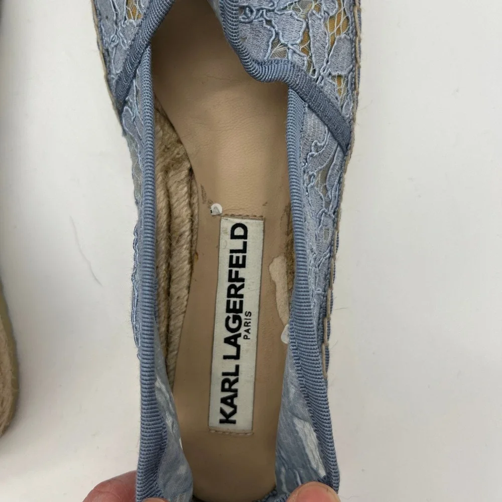 Karl Lagerfeld Paris Blue Lace Espadrille Flats Womens Size 5.5M‎ 35.5B Slip On